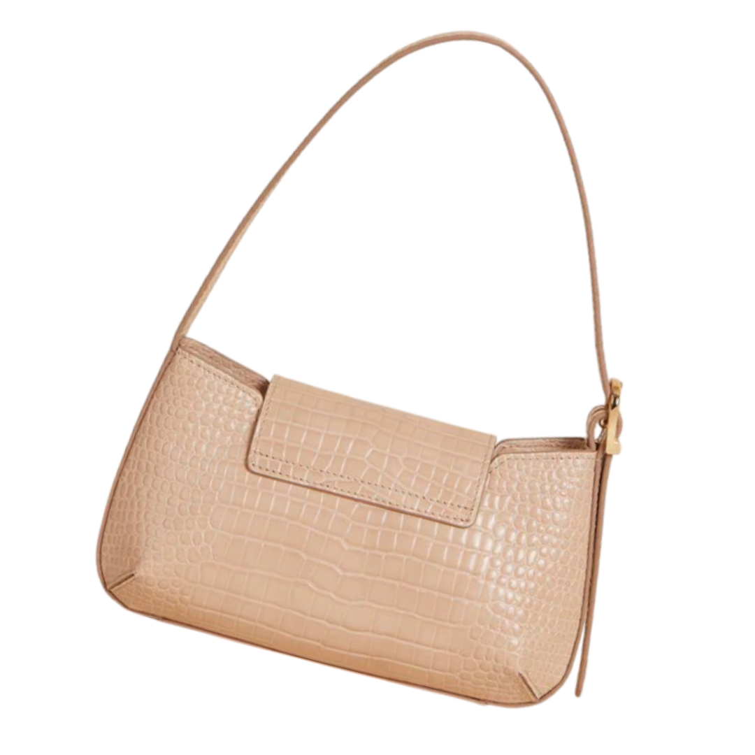 Purely Prime Elegant Beige Croc-Embossed Baguette Bag