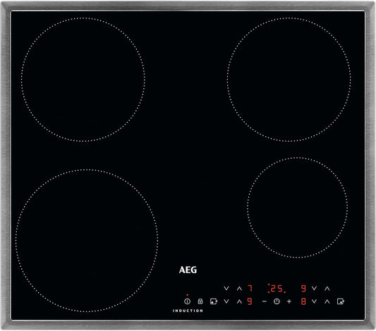 AEG Induktionskochfeld autark 60cm / 4 Zonen mit 2x Power-Funktion für schnelles Kochen / 9 Stufen / Edelstahlrahmen / Timer / Touch-Bedienung / Kindersicherung / Restwärmeanzeige / IKB6430AMB