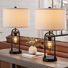 Table Lamps Set of 2 with USB Port and Night Light – Modern Farmhouse Design