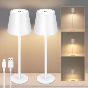 Modern White LED Desk Lamps – 2 Pack Adjustable Touch Lamps
